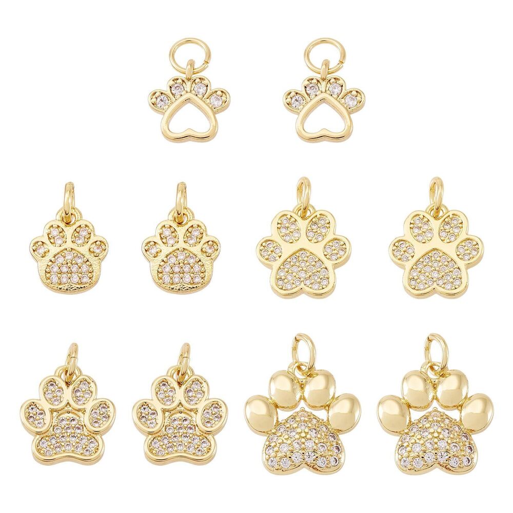 5830 10Pcs Dog Cat Paw Print Charms 18K Gold Plated Animal Footprint